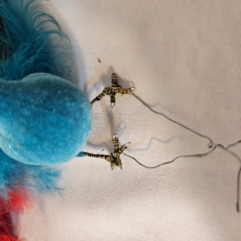 Vintage Style Red and Blue Feather Peacock Ornaments Sequin Flocked Bird Pair